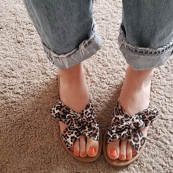 Size 6 left! Qupid Leopard Bow slides autumn - Picture 3 of 8